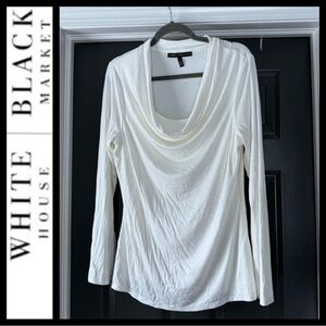 Nwot White House Black Market Long Sleeve Drape Neck Double Layer Top~Ecru